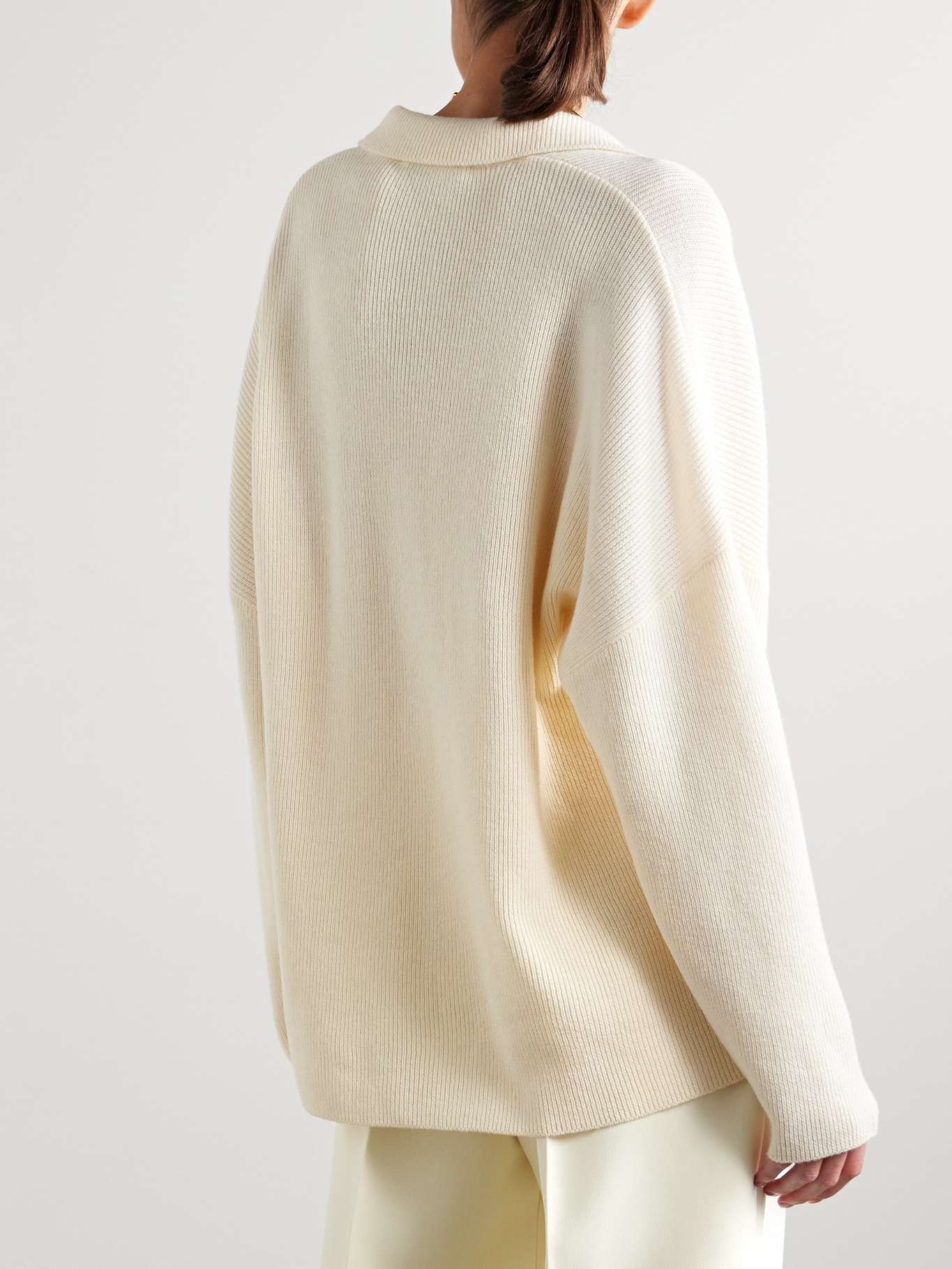 Louise ribbed merino wool and cashmere-blend polo sweater Ivory - 4