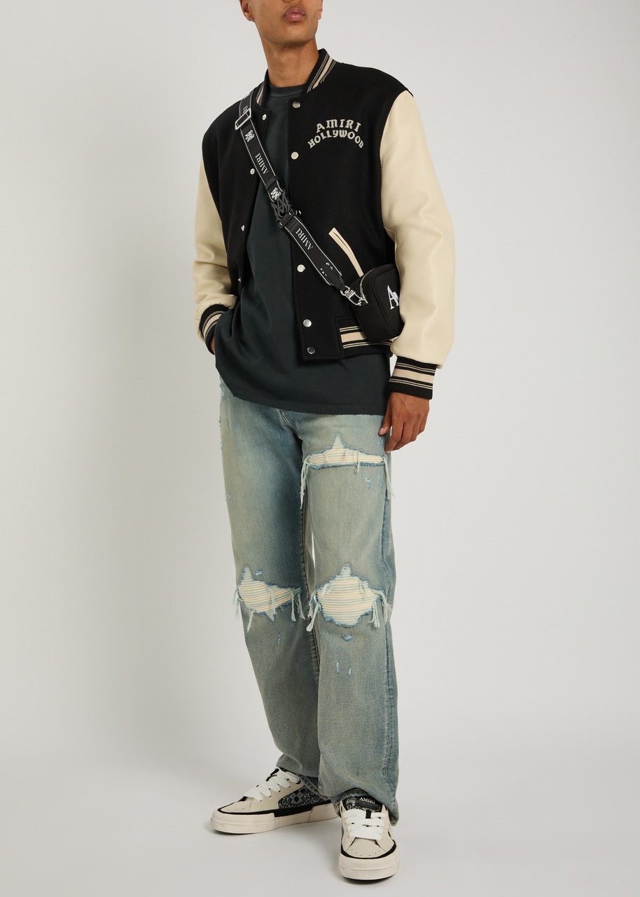 Amiri Hollywood Logo Wool and Leather Bomber Jacket - 4