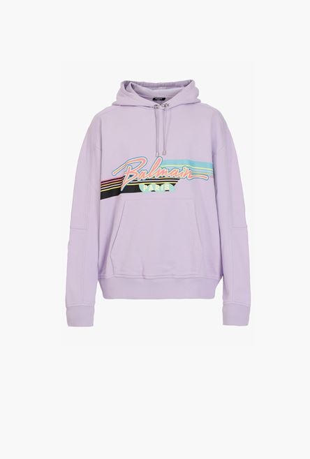 EXCLUSIVE - Lavender cotton hooded sweatshirt with multicolor Balmain logo - 1