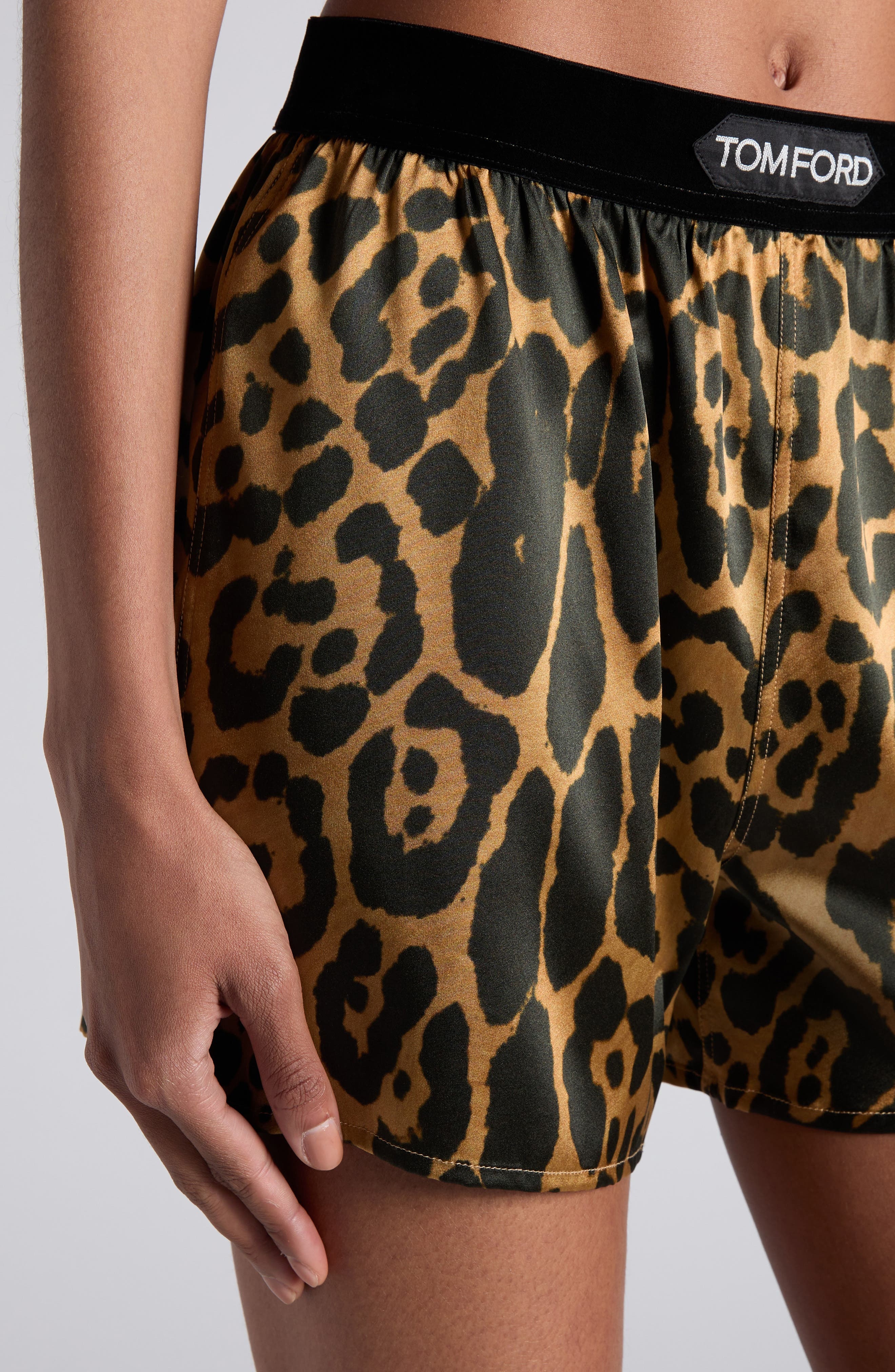 TOM FORD Leopard Print Stretch Silk Boxers in Kb359 Camel at Nordstrom - 4