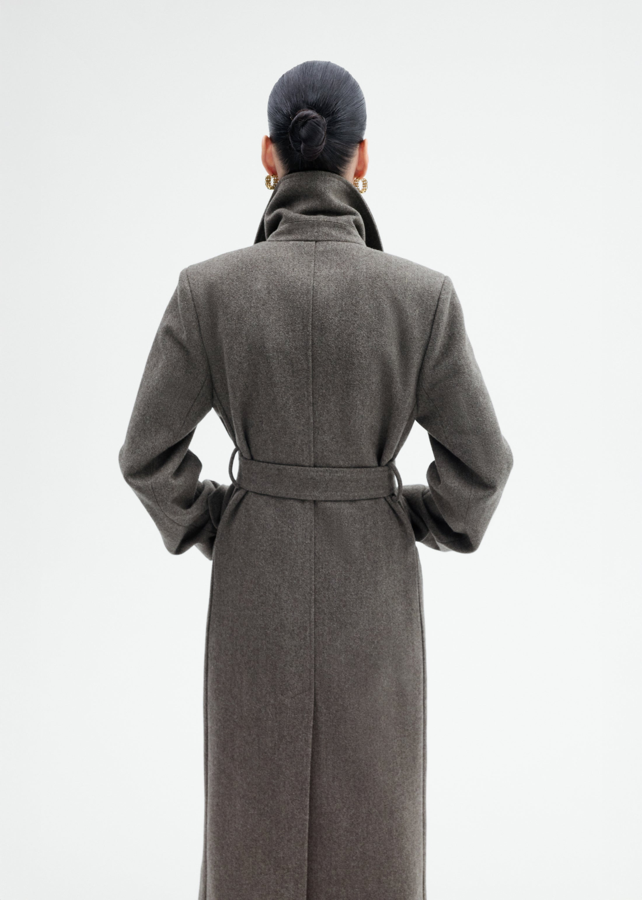 Belted Peacoat in Melange Wool - 8