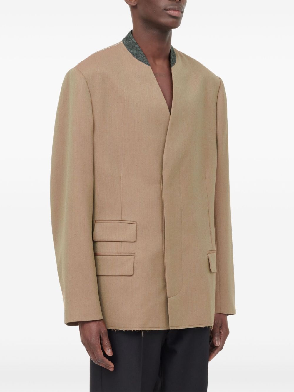collarless single-breasted wool blazer - 2