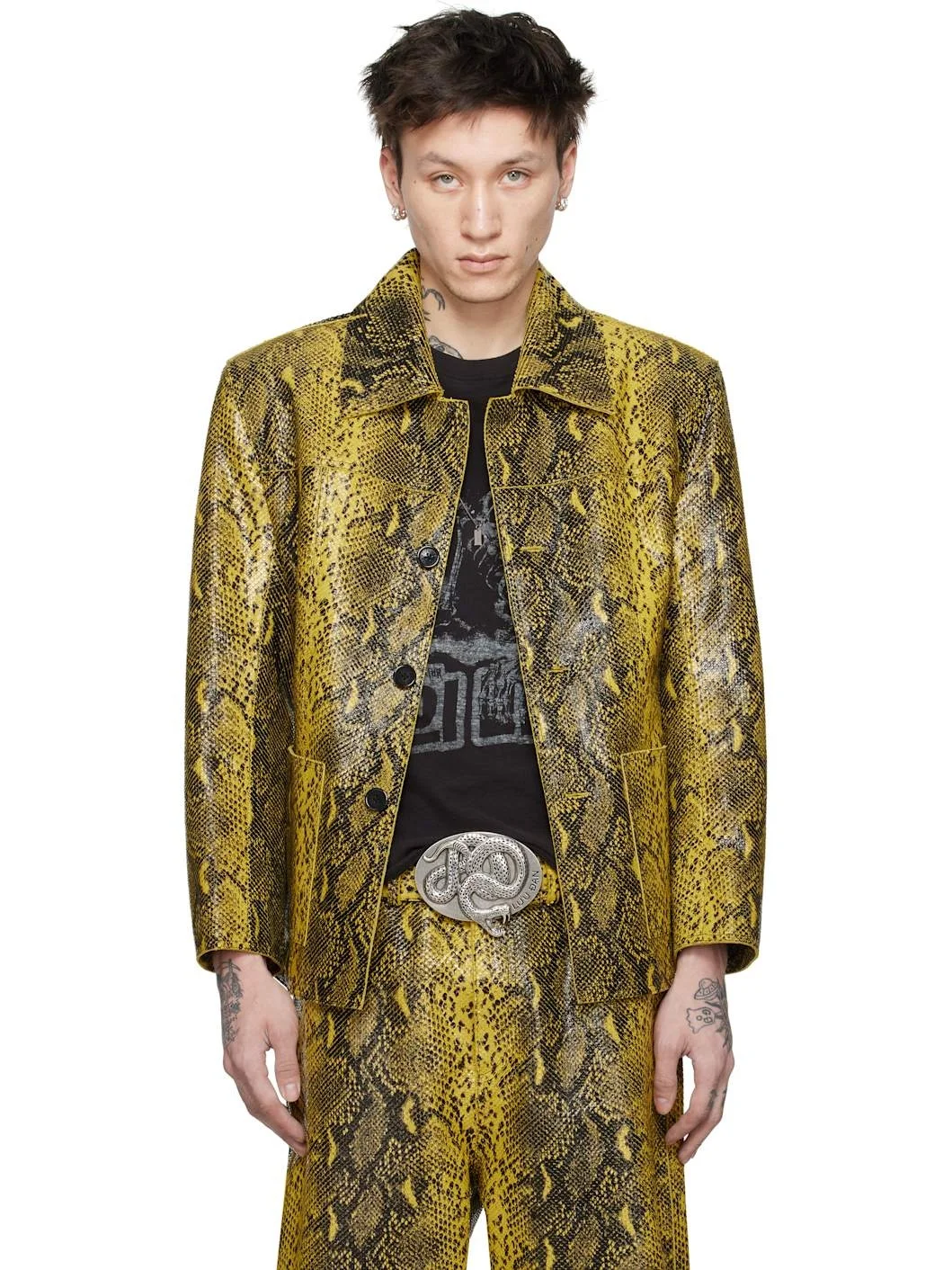 Black & Yellow 'Year of the Snake' Creep Leather Jacket - 1