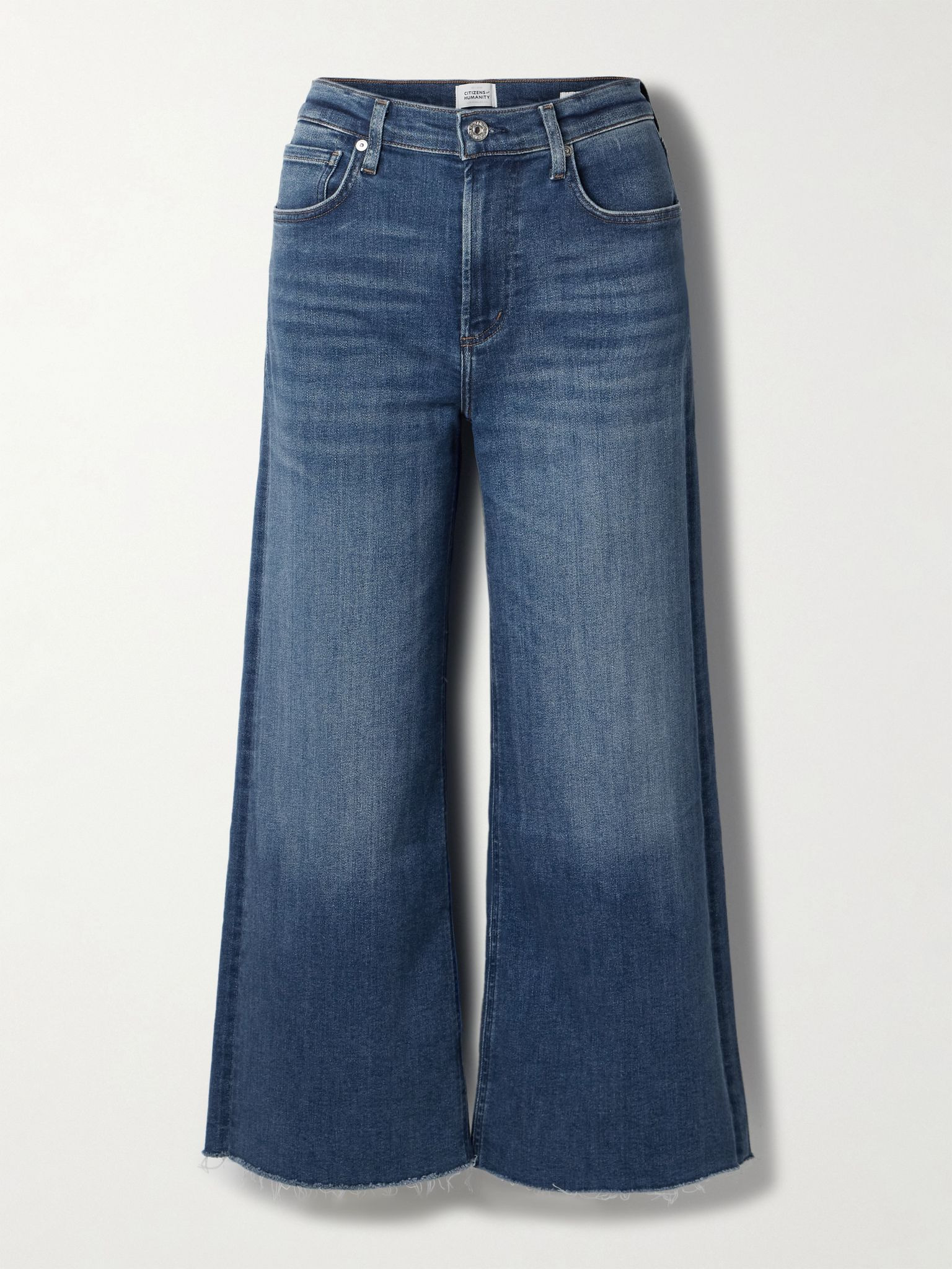 Lyra frayed cropped high-rise wide-leg jeans Mid denim - 1