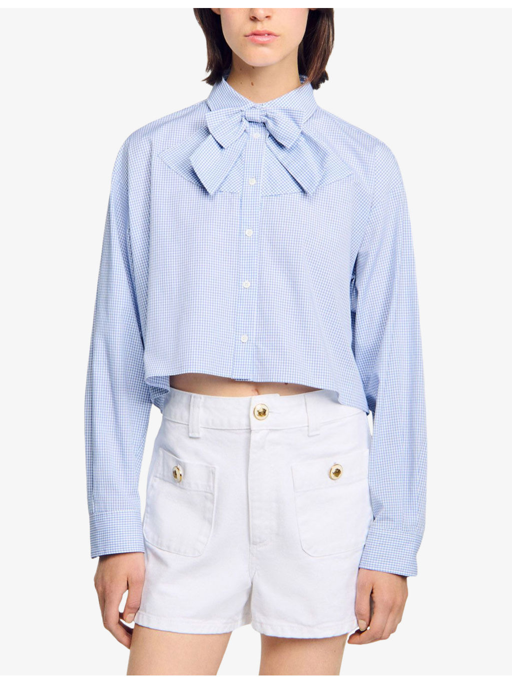 Bow-Collar Cropped Cotton Shirt - 3