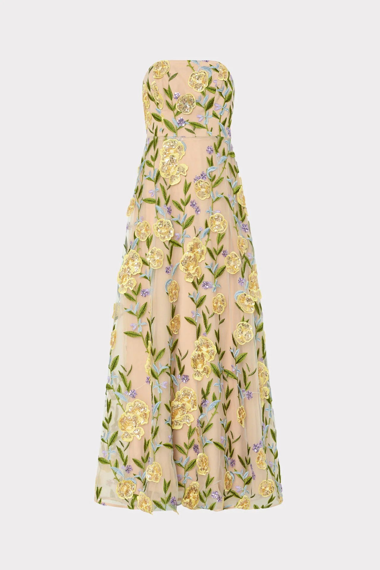 Isa Embroidered Sequin Strapless Dress - 1