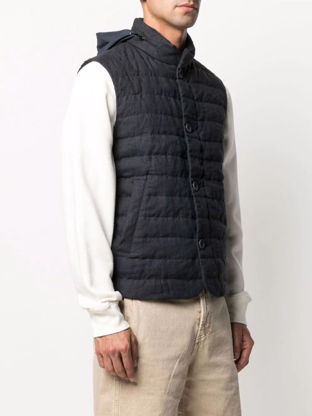 linen padded gilet - 3