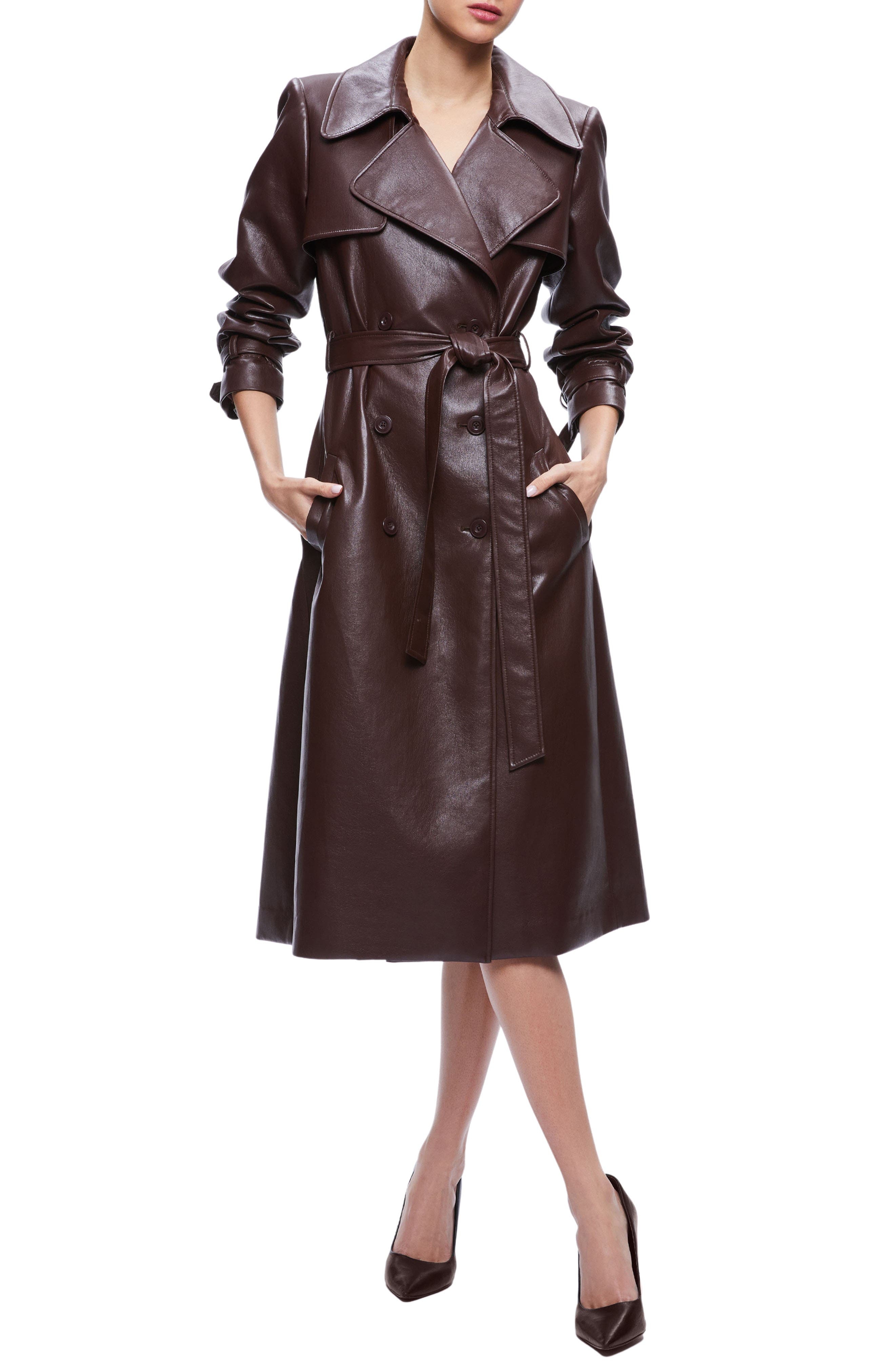 Alice + Olivia Elicia Faux Leather Trench Coat in Toffee at Nordstrom, Size Medium - 1