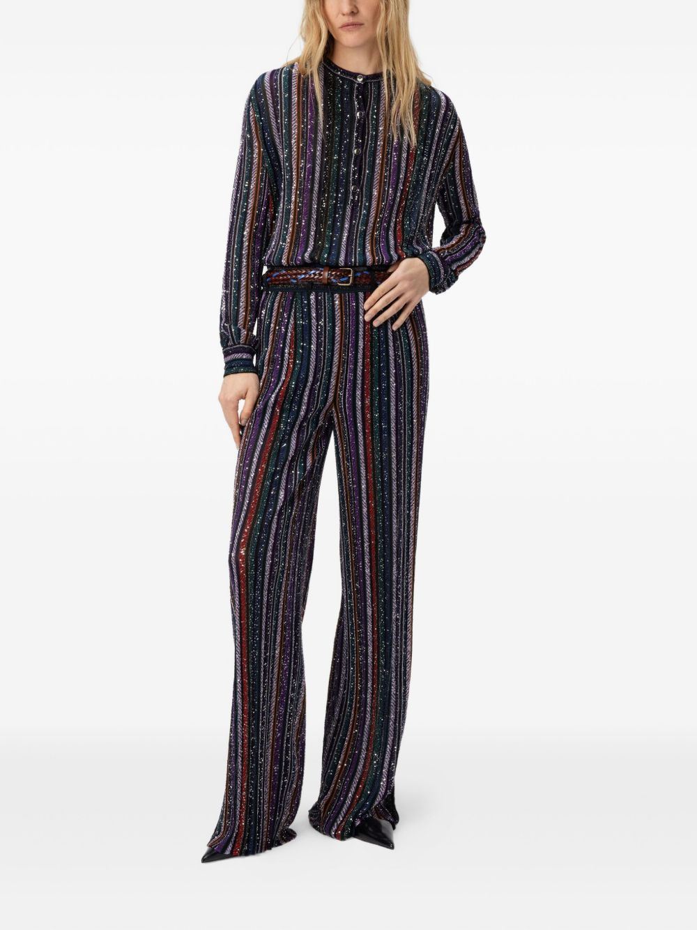 herringbone-striped sequin-embellished trousers - 2