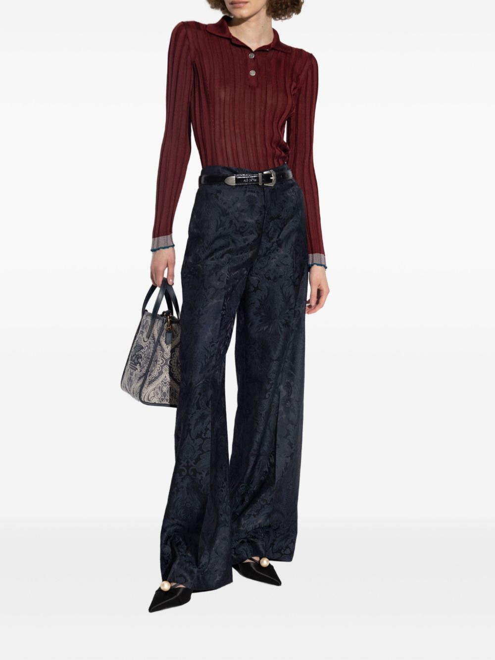 damask-pattern straight trousers - 2