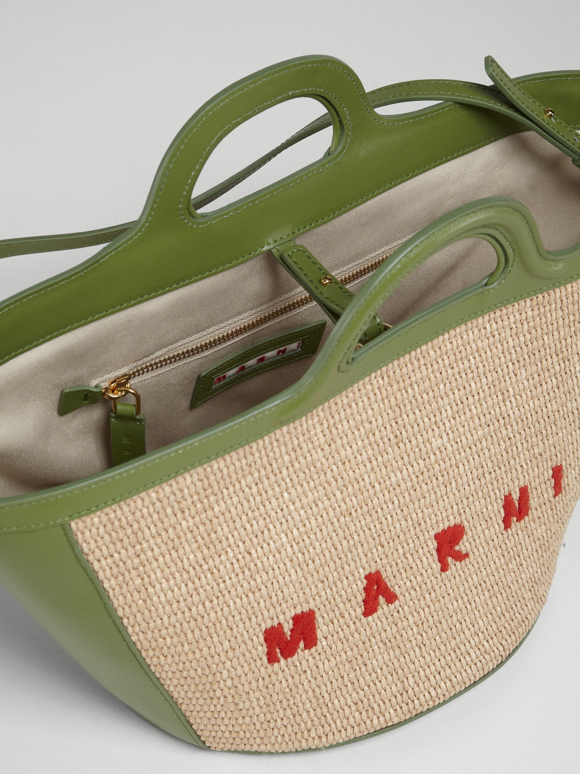 TROPICALIA SMALL BAG IN GREEN LEATHER AND RAFFIA - 4