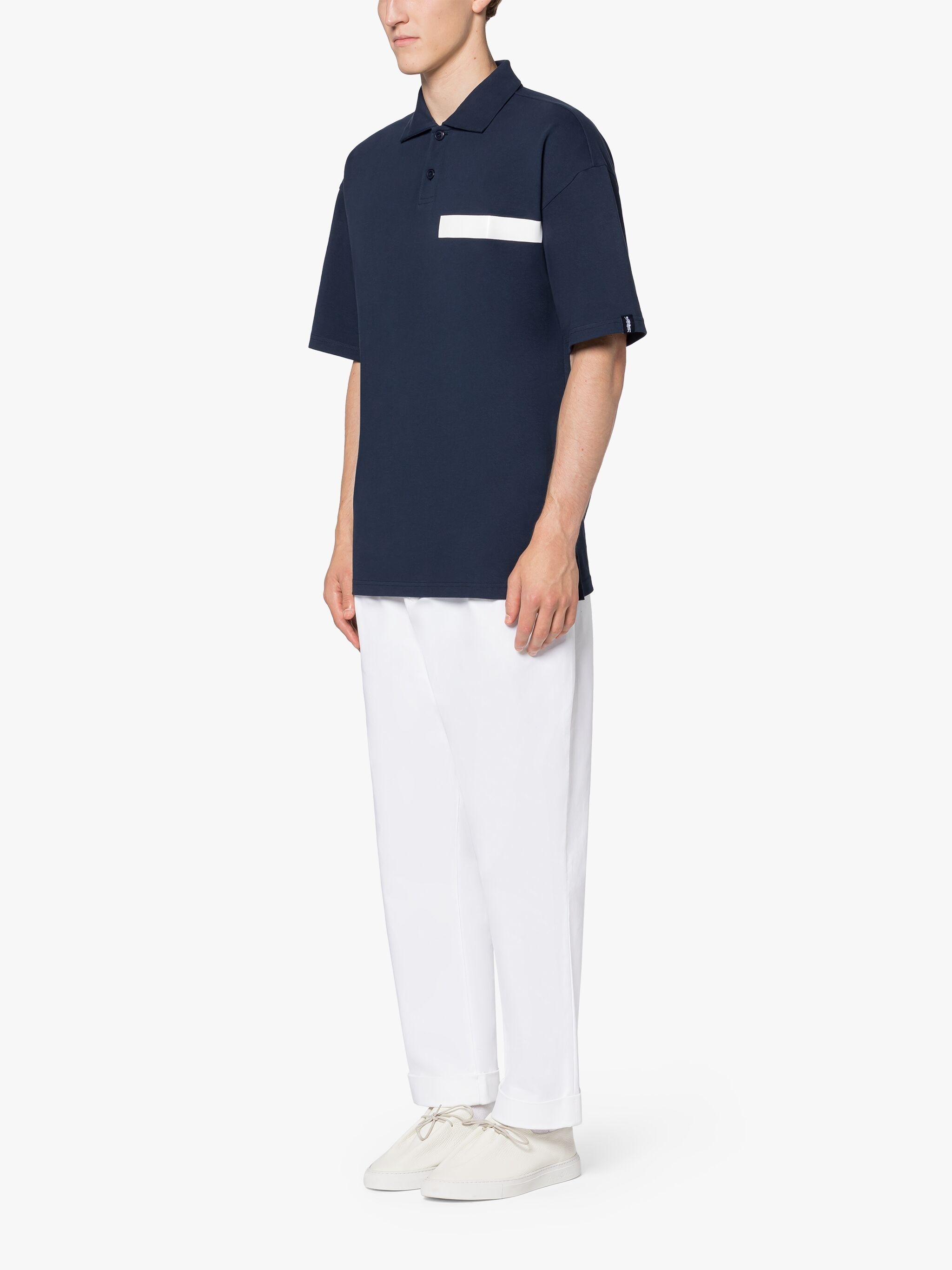 NAVY COTTON CUTAWAY COLLAR POLO SHIRT - 3