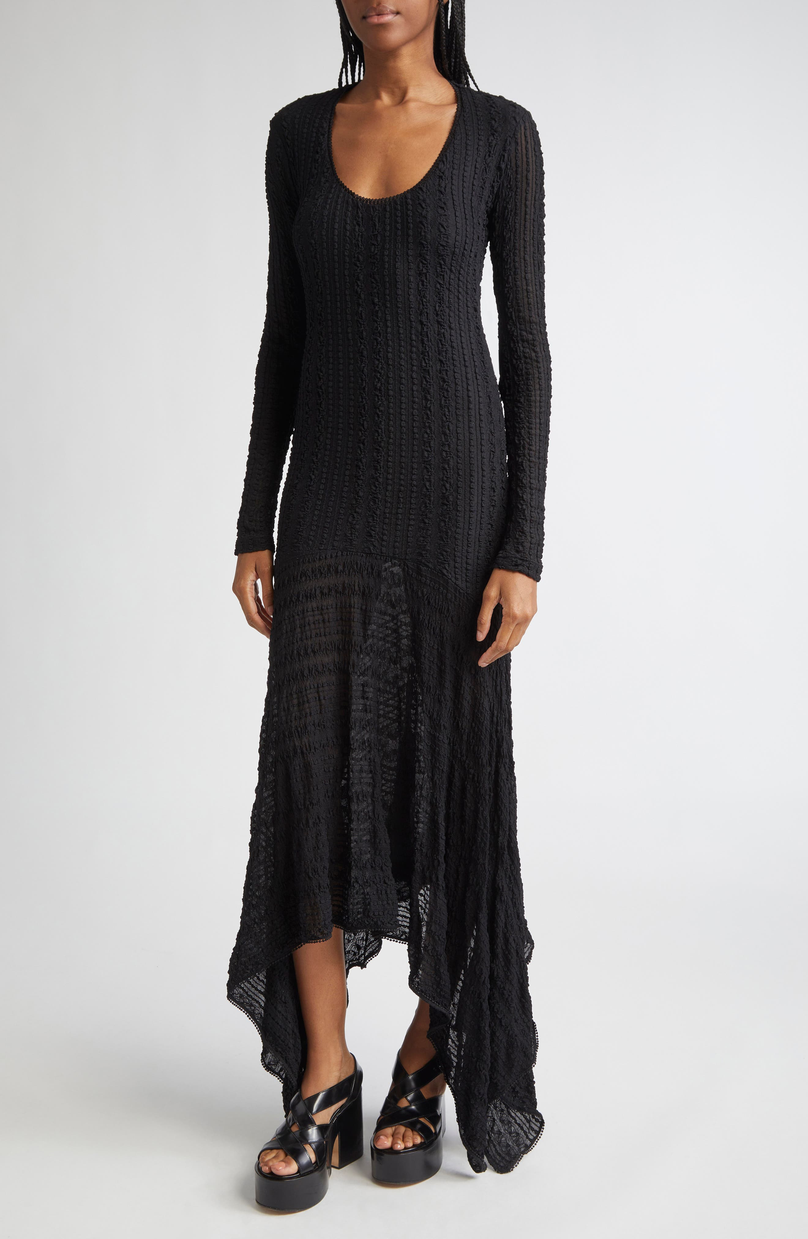 Siedrés Olle Long Sleeve Handkerchief Hem Dress in Black at Nordstrom - 4