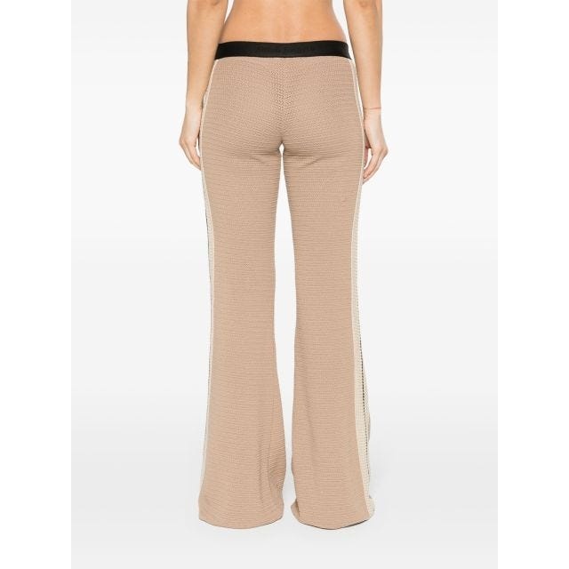 Beige logo-tape knitted flared trousers - 4