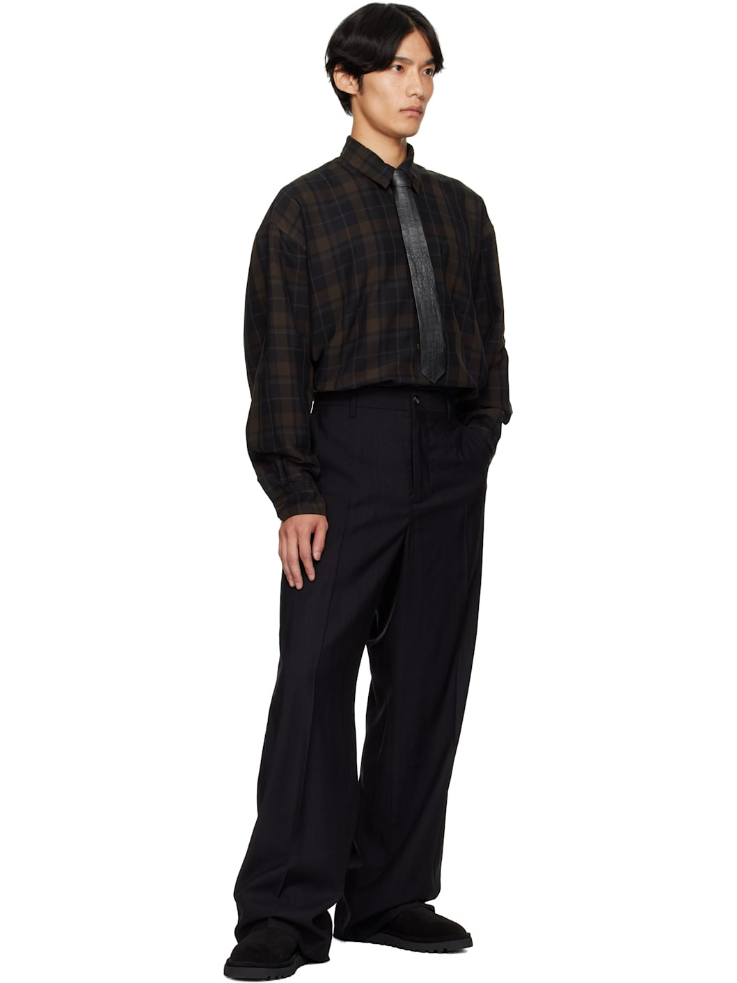 Black Croco Leather Tie - 3