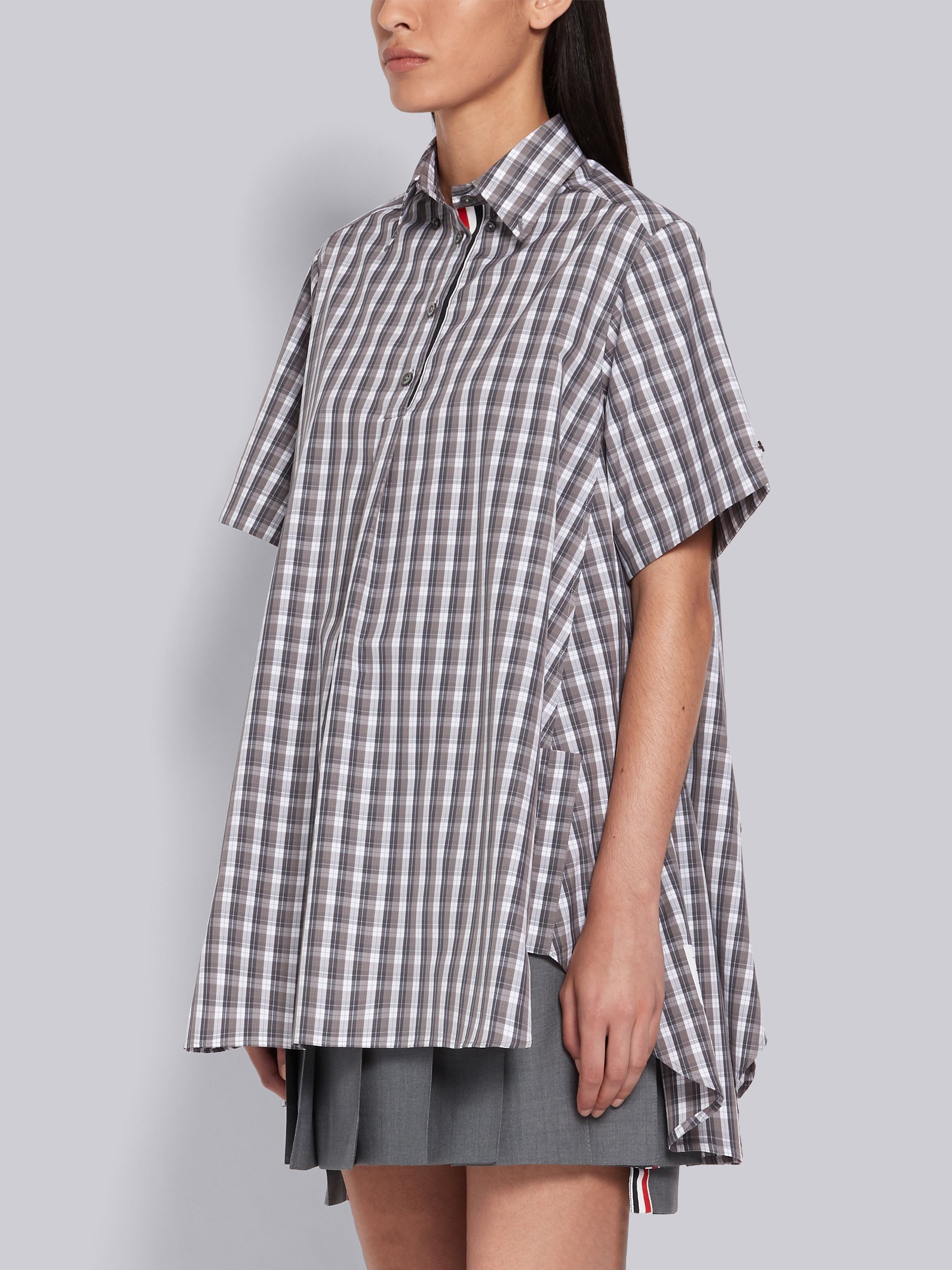 Medium Grey Poplin Micro Buffalo Check Oversized Shirtdress - 2