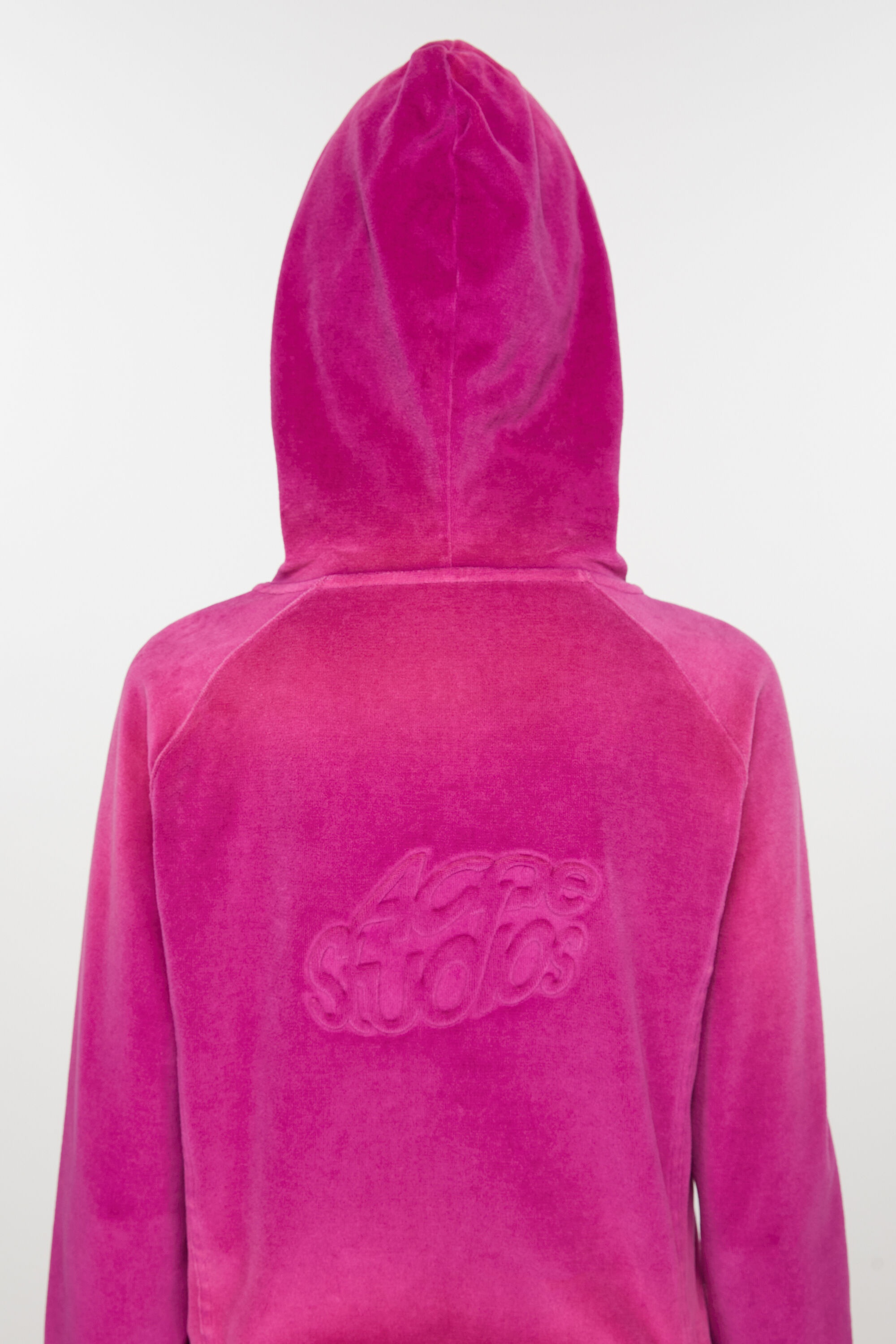 Hooded zip sweater velvet - Magenta pink - 4