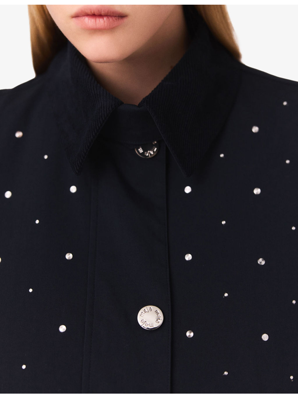 Stud-Embellished Corduroy-Collar Stretch Cotton-Blend Jacket - 6