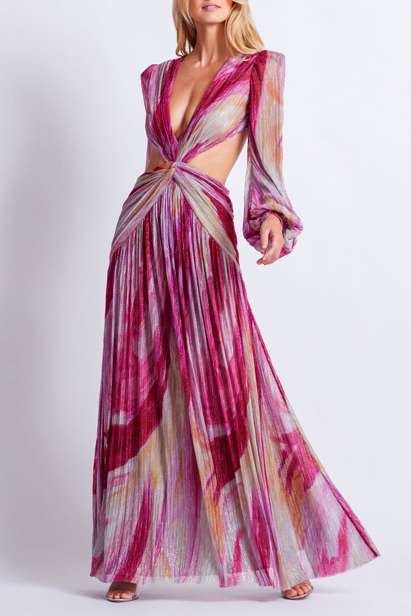 PatBO Aura Metallic Plunge Maxi Dress outlook