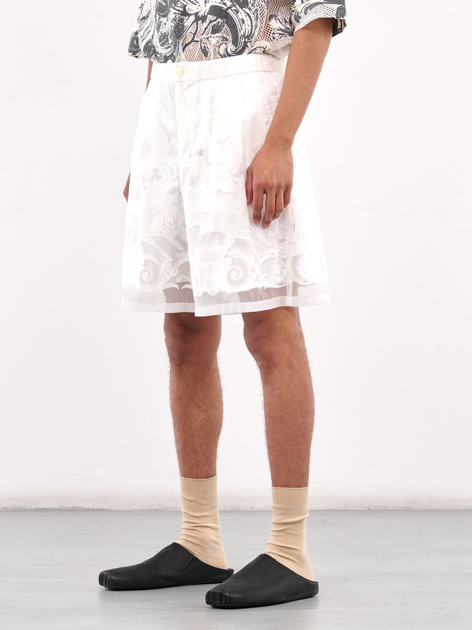 Sheer Printed Drawstring Shorts - 2