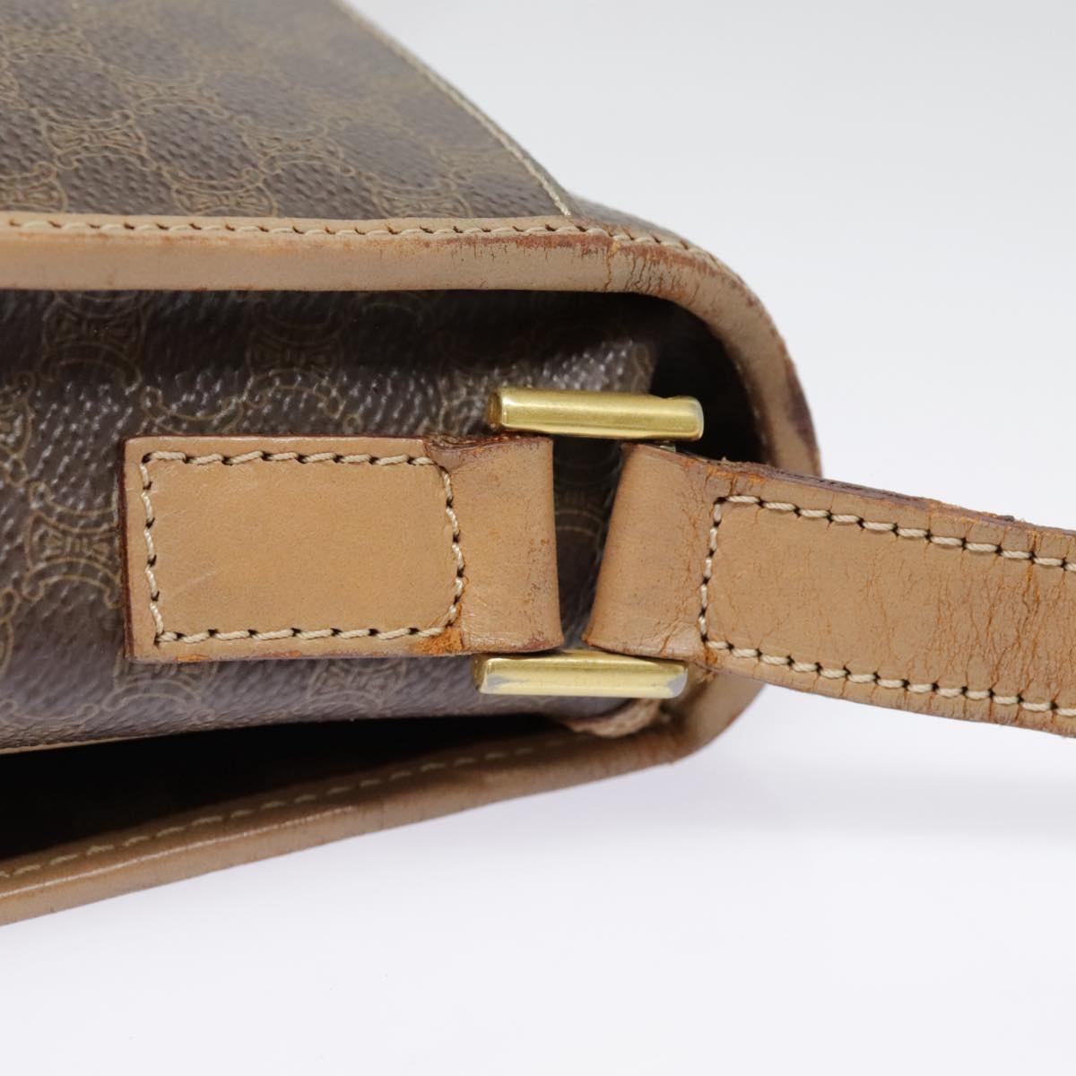 CELINE Macadam Canvas Circle Shoulder Bag Pvc Leather Brown Gold - 15