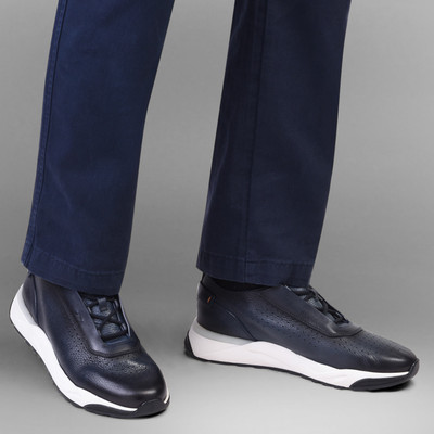 Santoni Men's blue leather sneaker outlook