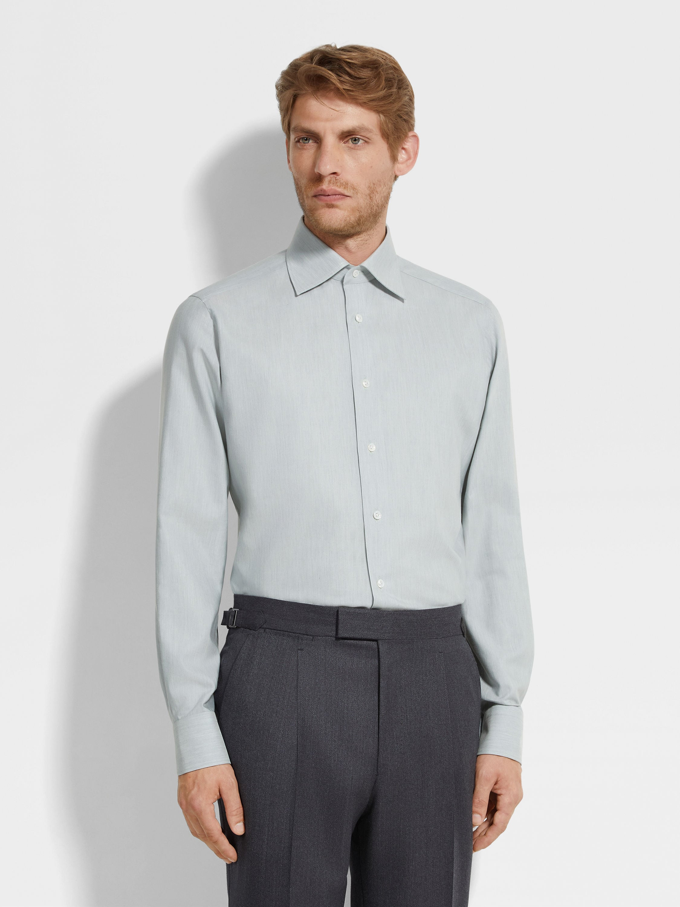 AQUA GREEN SILK COTTON AND CASHMERE SHIRT - 4