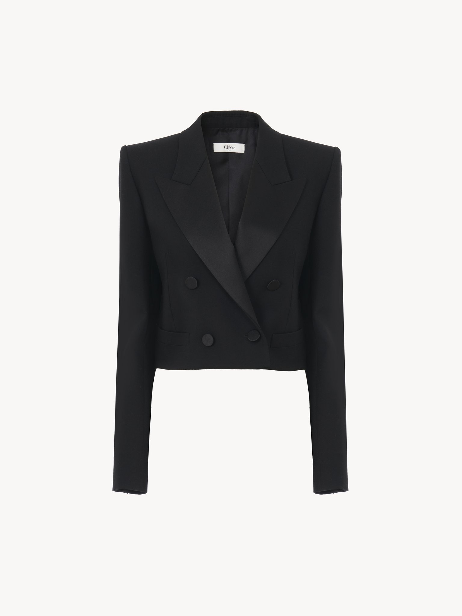 CROPPED TUXEDO JACKET IN WOOL GABARDINE - 2