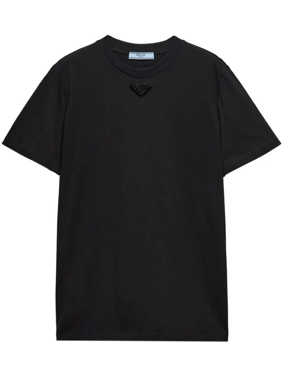 Prada Embroidered-Triangle Jersey T-Shirt - 1