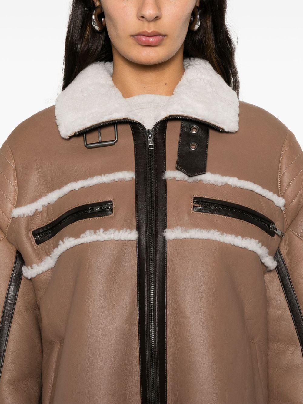 shearling-detail leather jacket - 5