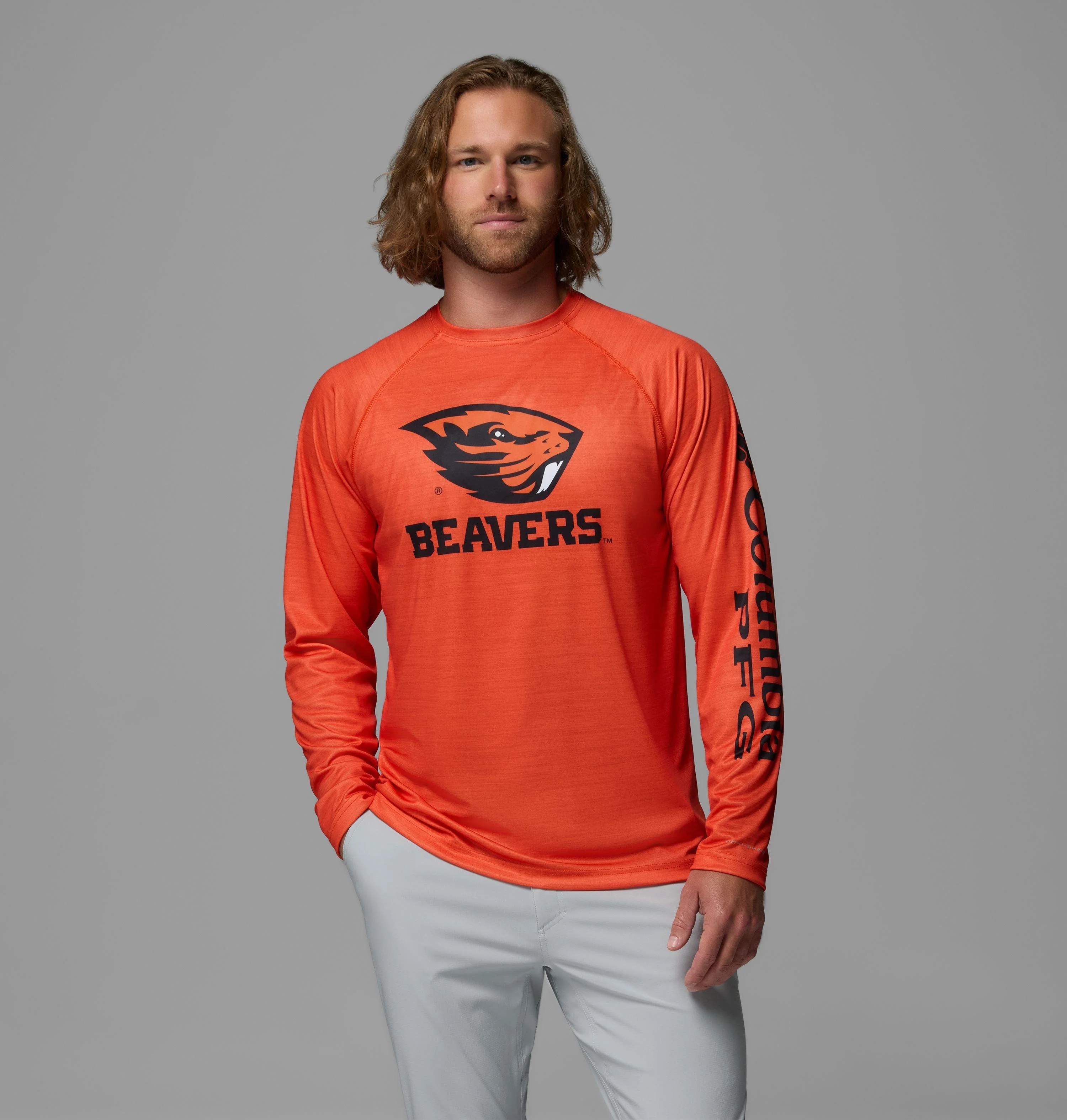 Men's Collegiate PFG Terminal Tackle Heather Long Sleeve Shirt - Oregon State - 1