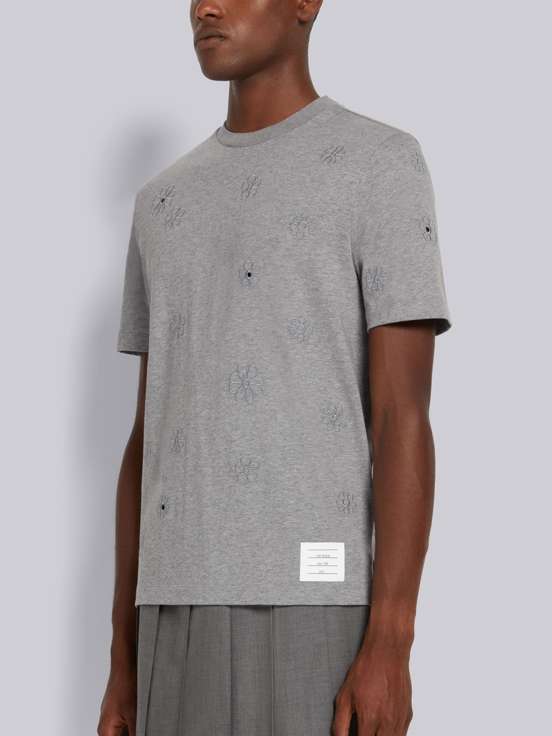 Thom Browne Medium Grey Organic Solid Jersey Floral Broderie Anglaise Relaxed Fit Tee outlook