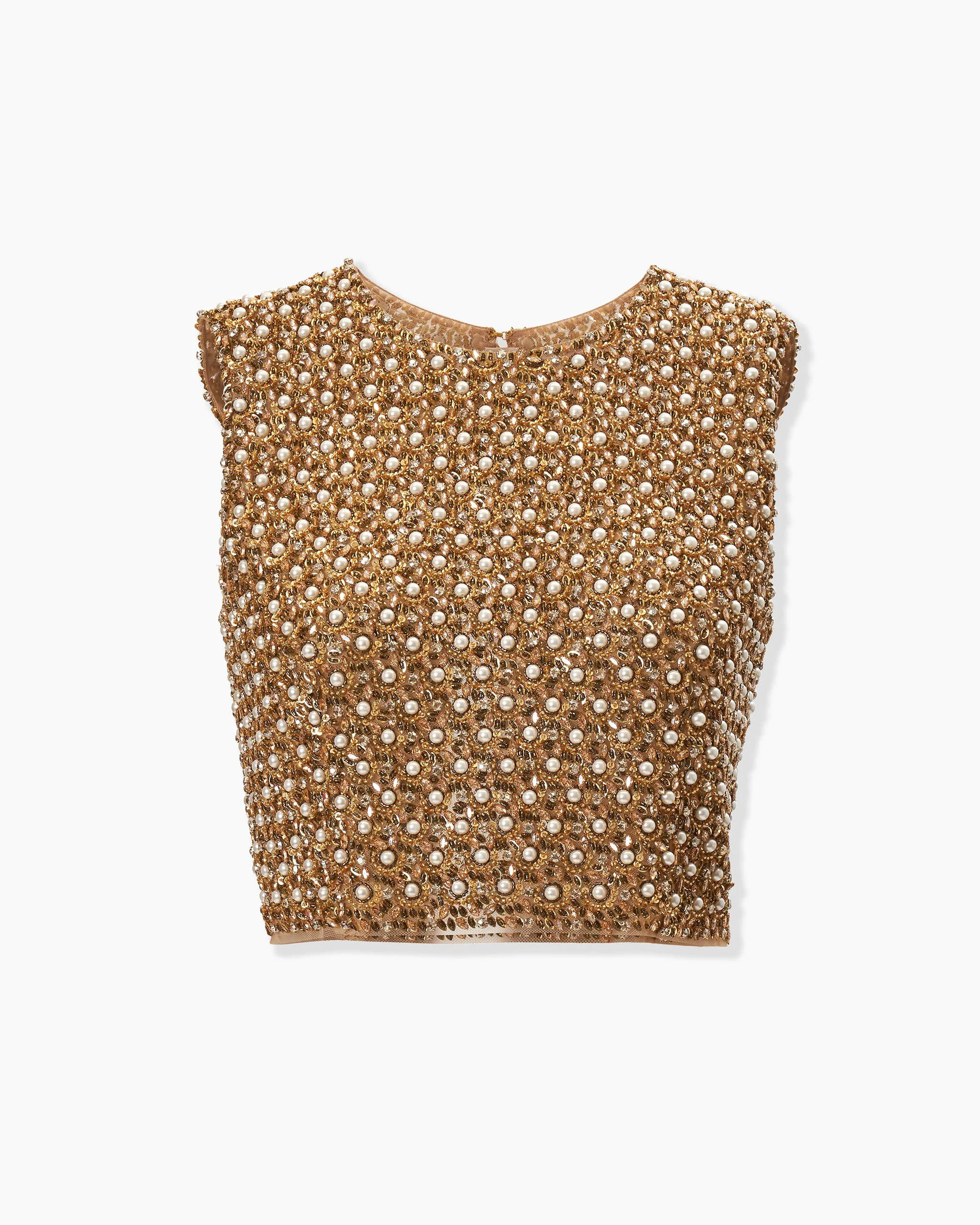 Gold Embellished Cropped Top - 1