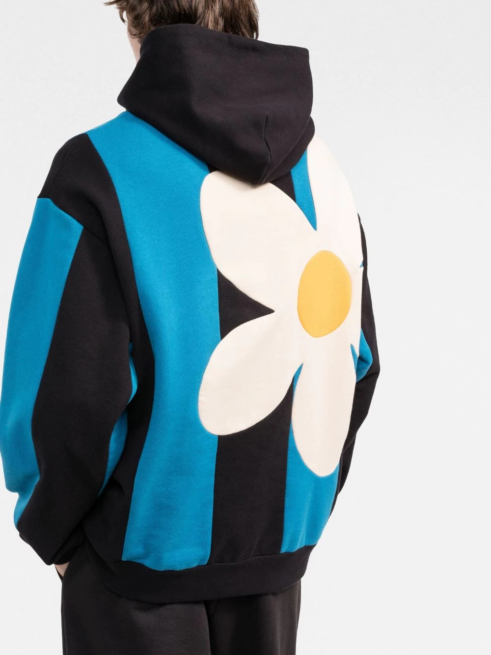 logo-embroidered flower cotton hoodie - 3