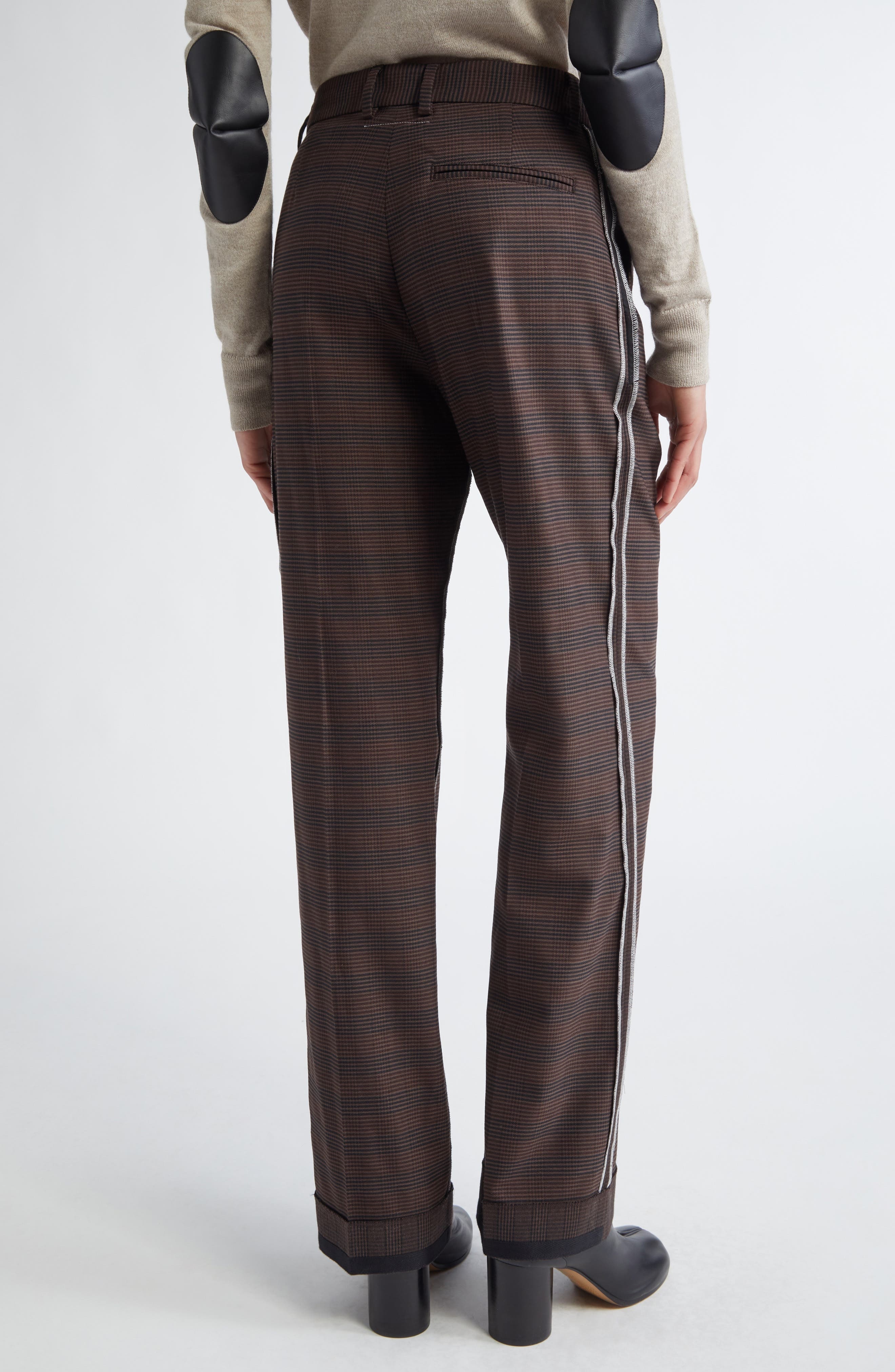 MM6 Maison Margiela Décortiqué Glen Plaid Pants in Brown/Black at Nordstrom - 3