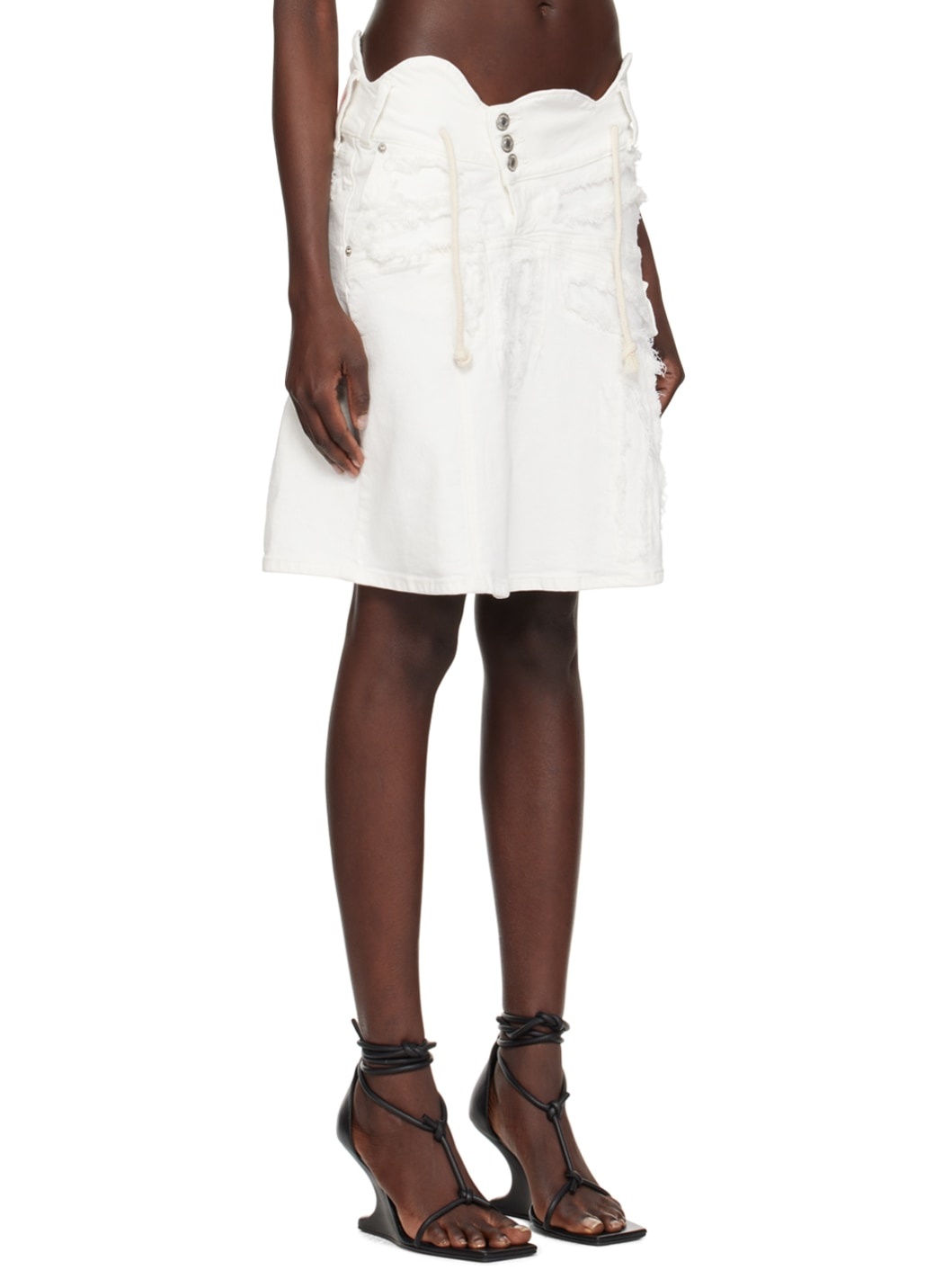 White Frayed Edge Denim Miniskirt - 2
