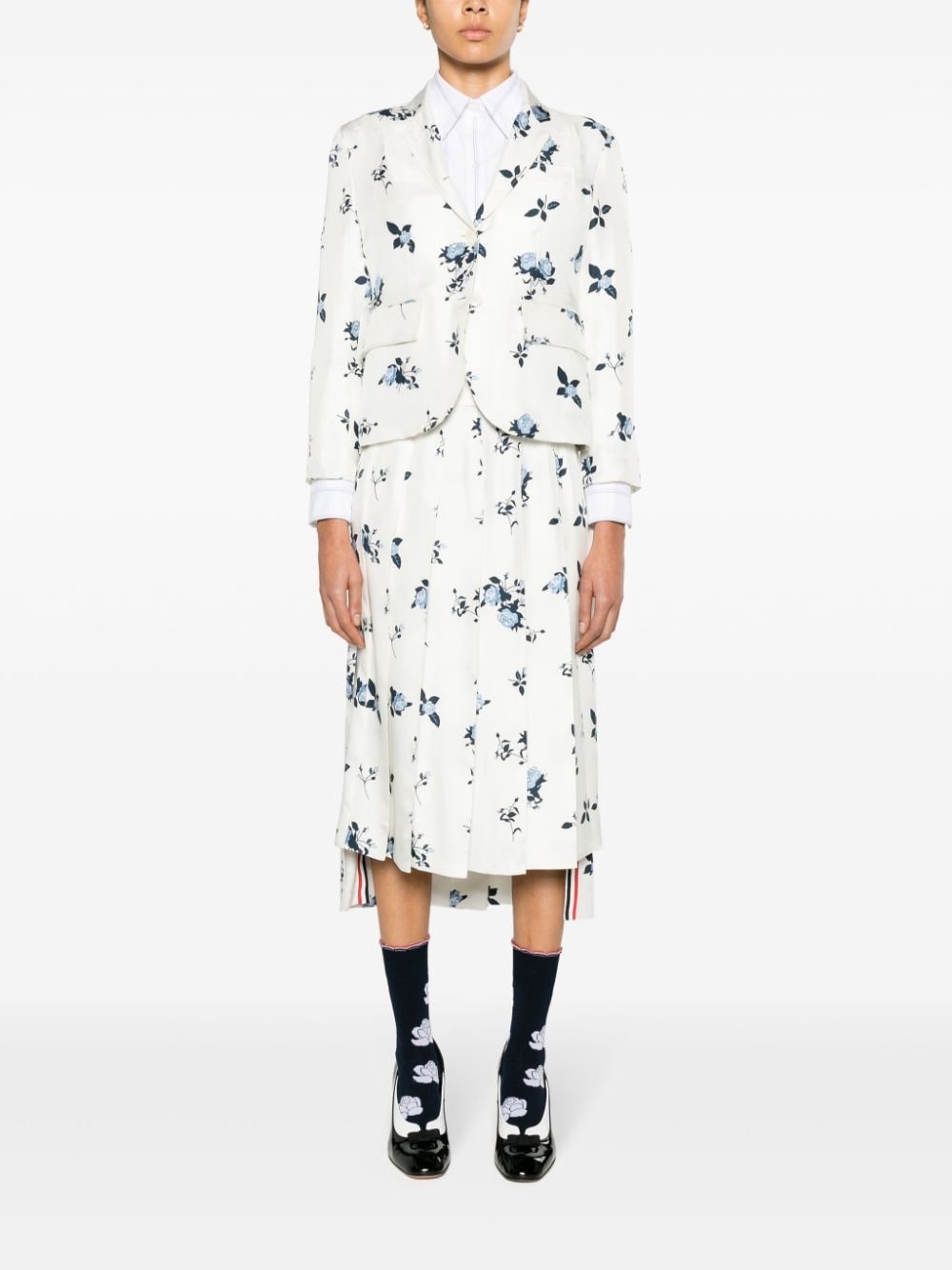 floral-print silk pleated skirt - 2