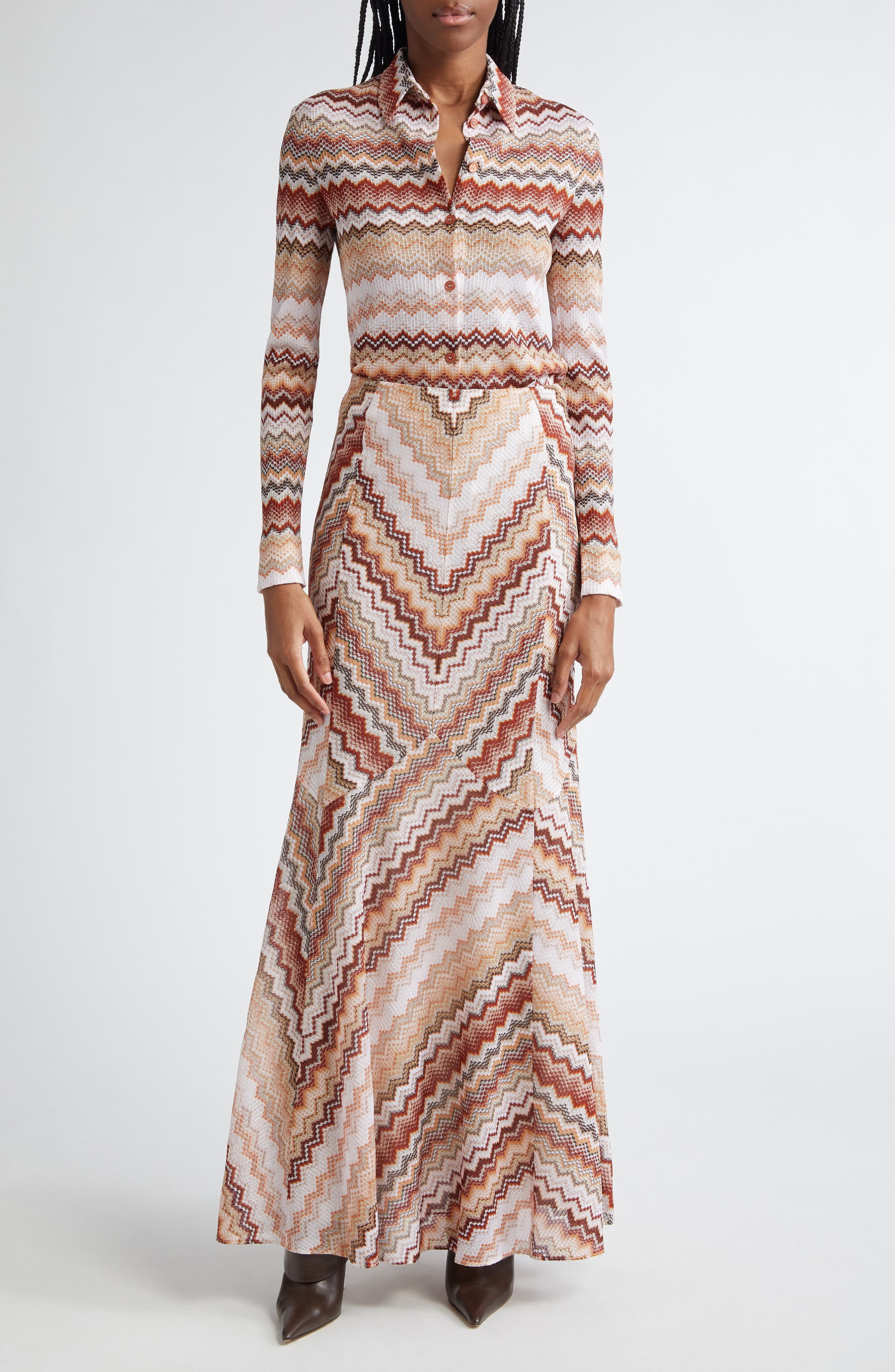 Missoni Metallic Zigzag Button-Up Shirt in Brown Multi at Nordstrom - 2