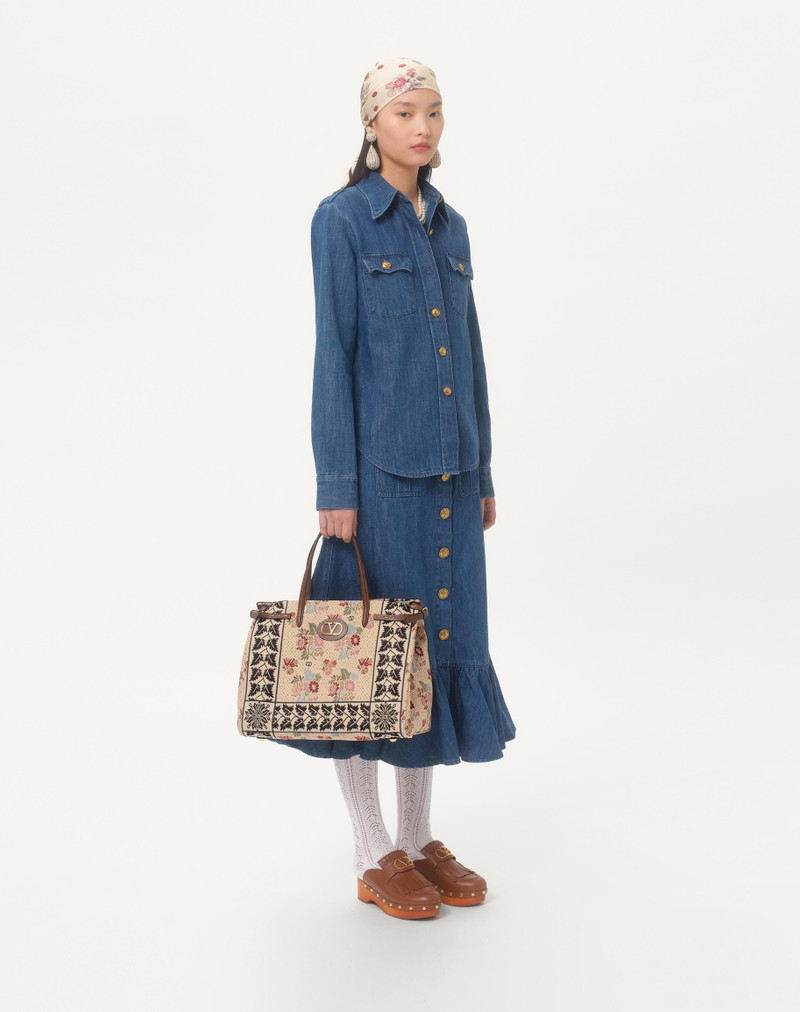 Valentino VALENTINO GARAVANI ANTIBES MEDIUM SHOPPING BAG IN JACQUARD AND KARUNG FABRIC outlook