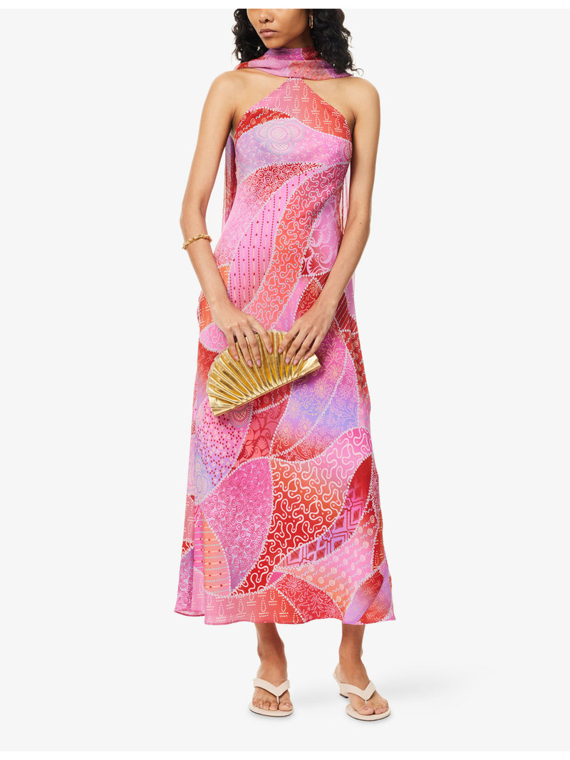 RIXO Hayley Detachable-Scarf Silk Midi Dress outlook