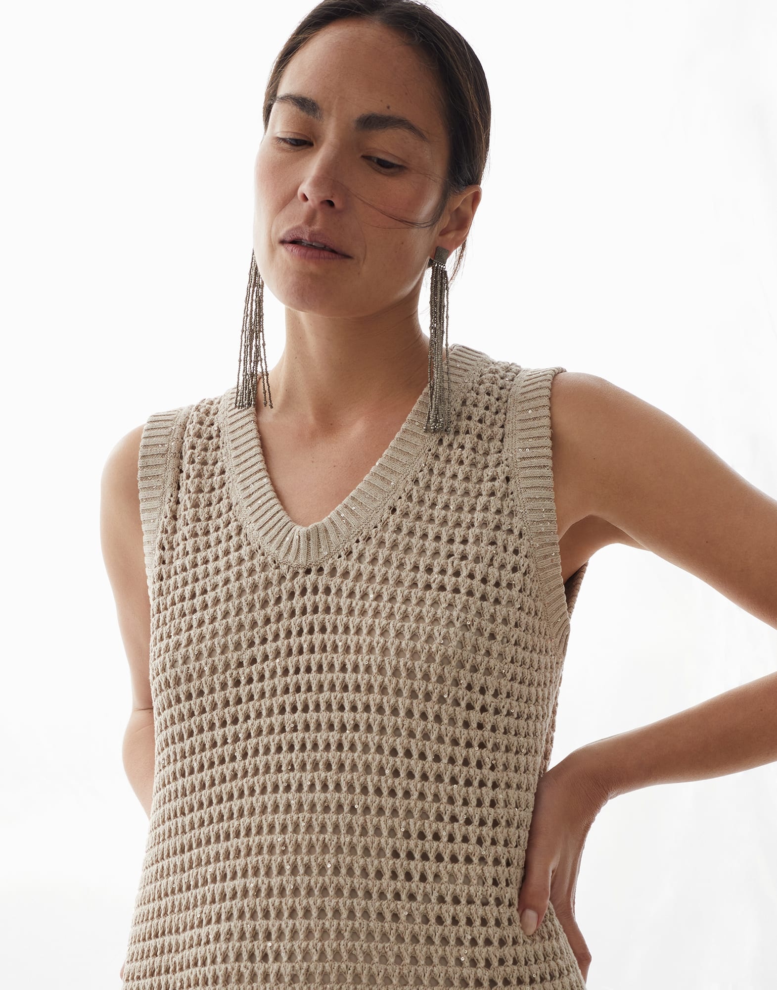 Cotton dazzling net knit dress - 4
