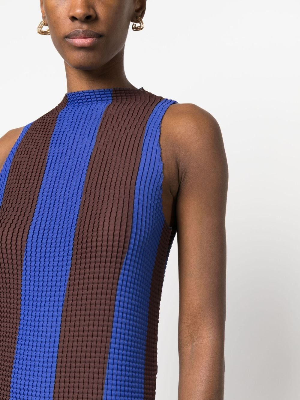 pleated striped midi dress - 5