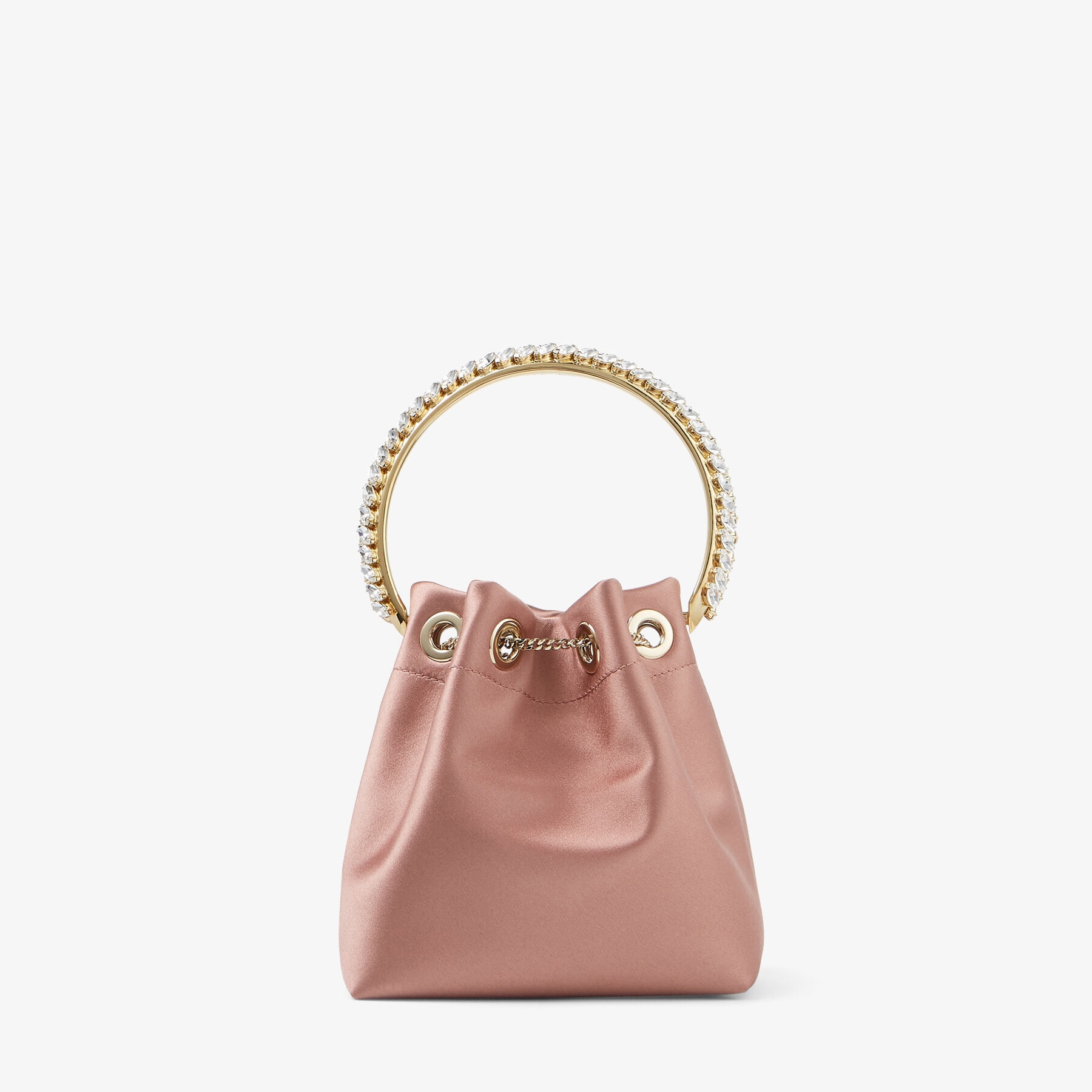 Bon Bon
Blush Satin Bag with Crystal-Embellished Metal Handle - 4