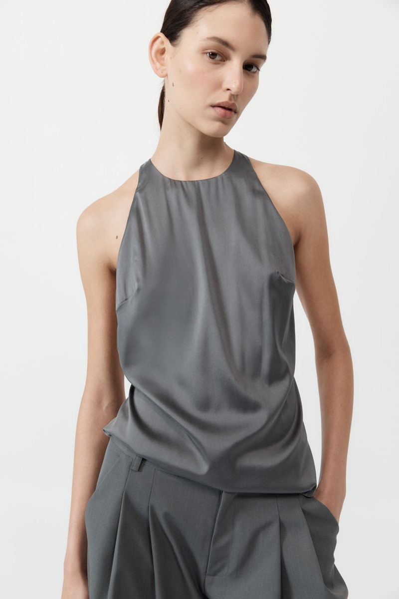 Soft Silk Suspender Top - Pewter Grey 2