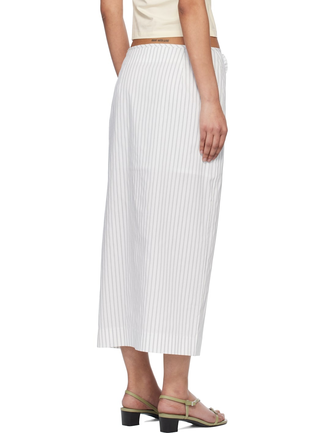 White Stripe Corsage Maxi Skirt - 3