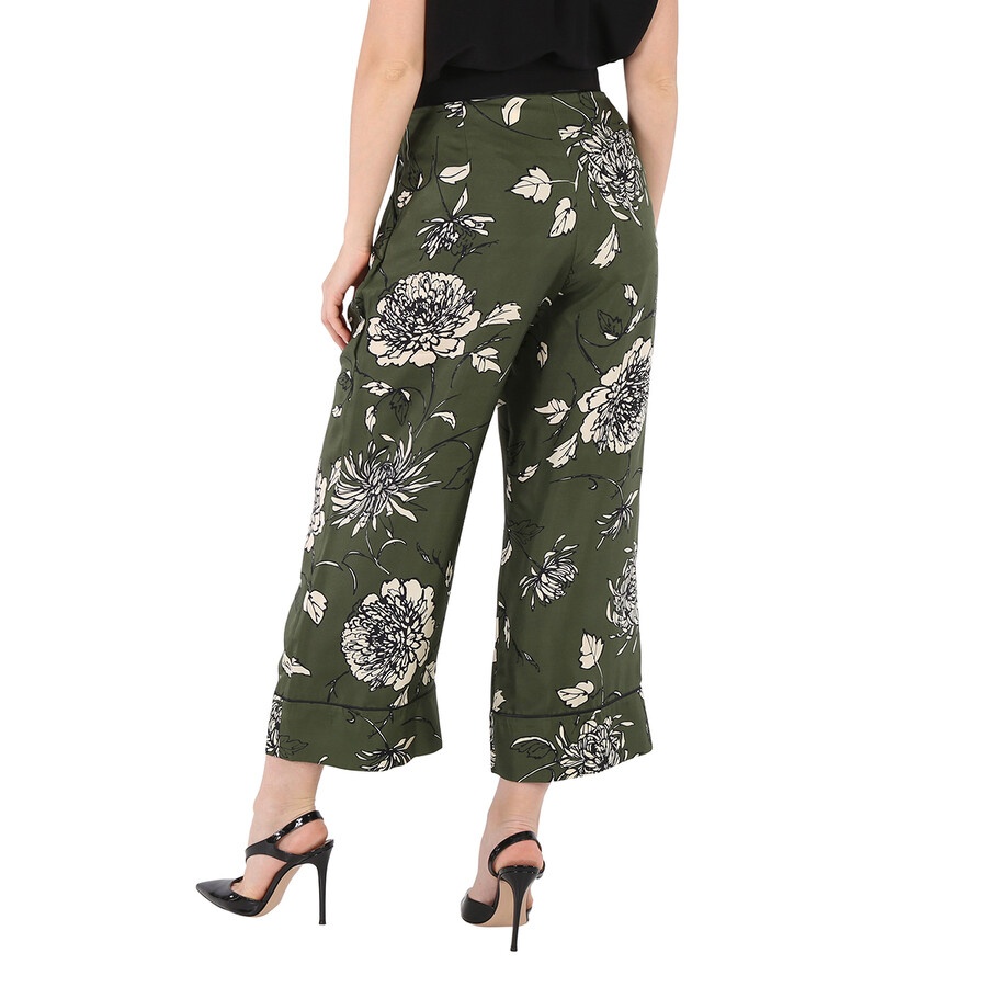 Moncler Ladies Green Floral Silk Pants - 4