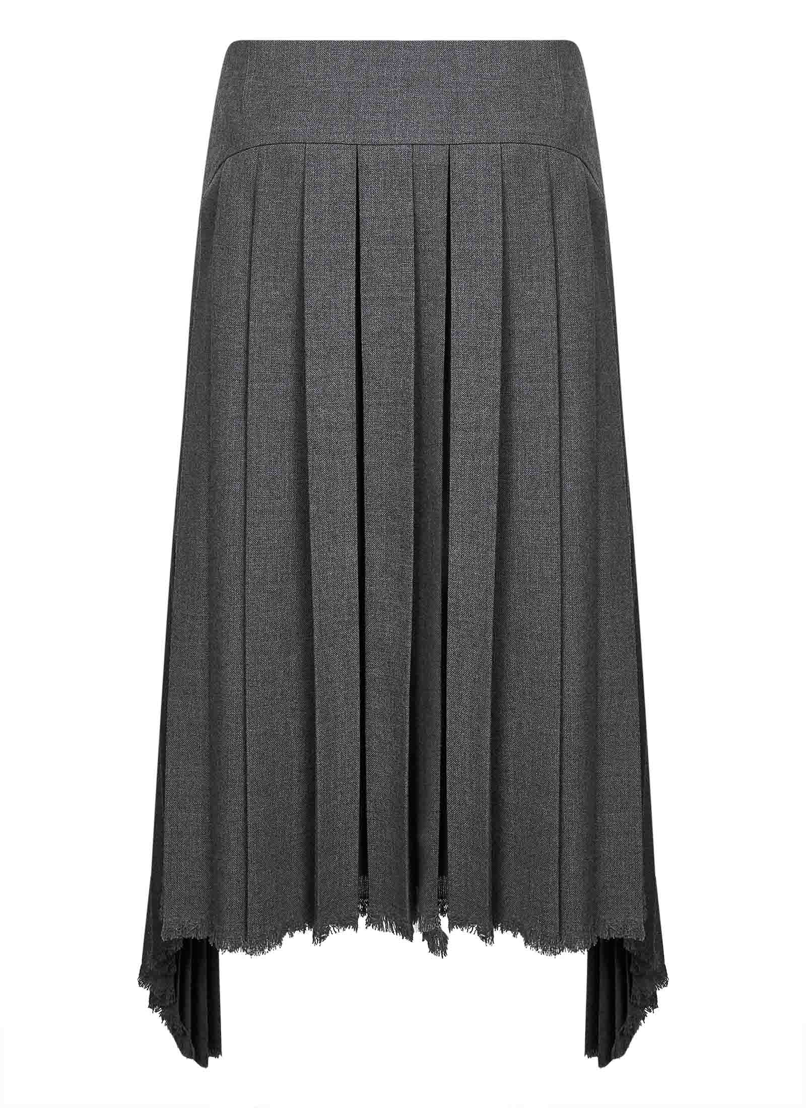 Grey wool canvas pleated midi skirt - 2