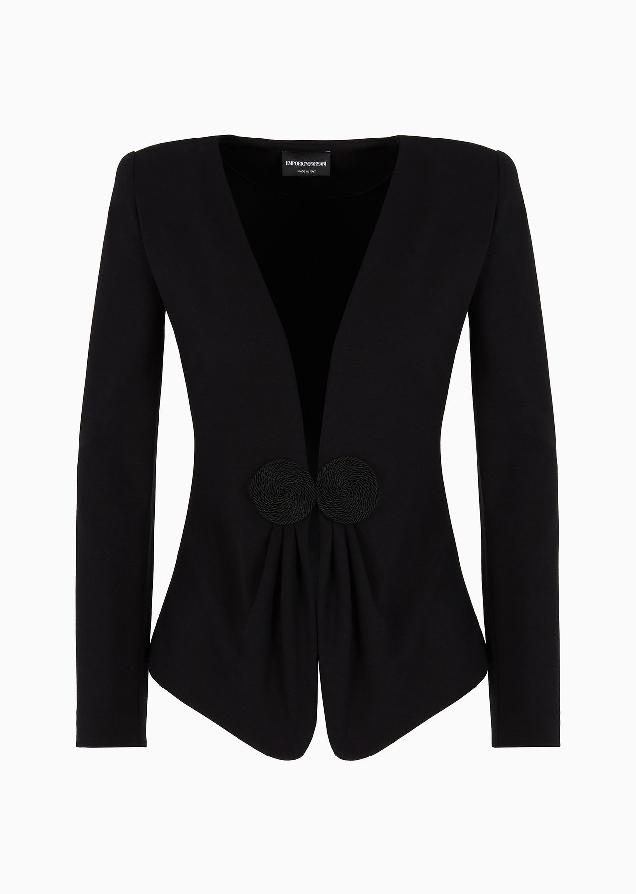 V-neck jacket in stretch Milano-stitch fabric with a cordonnet patch - 1