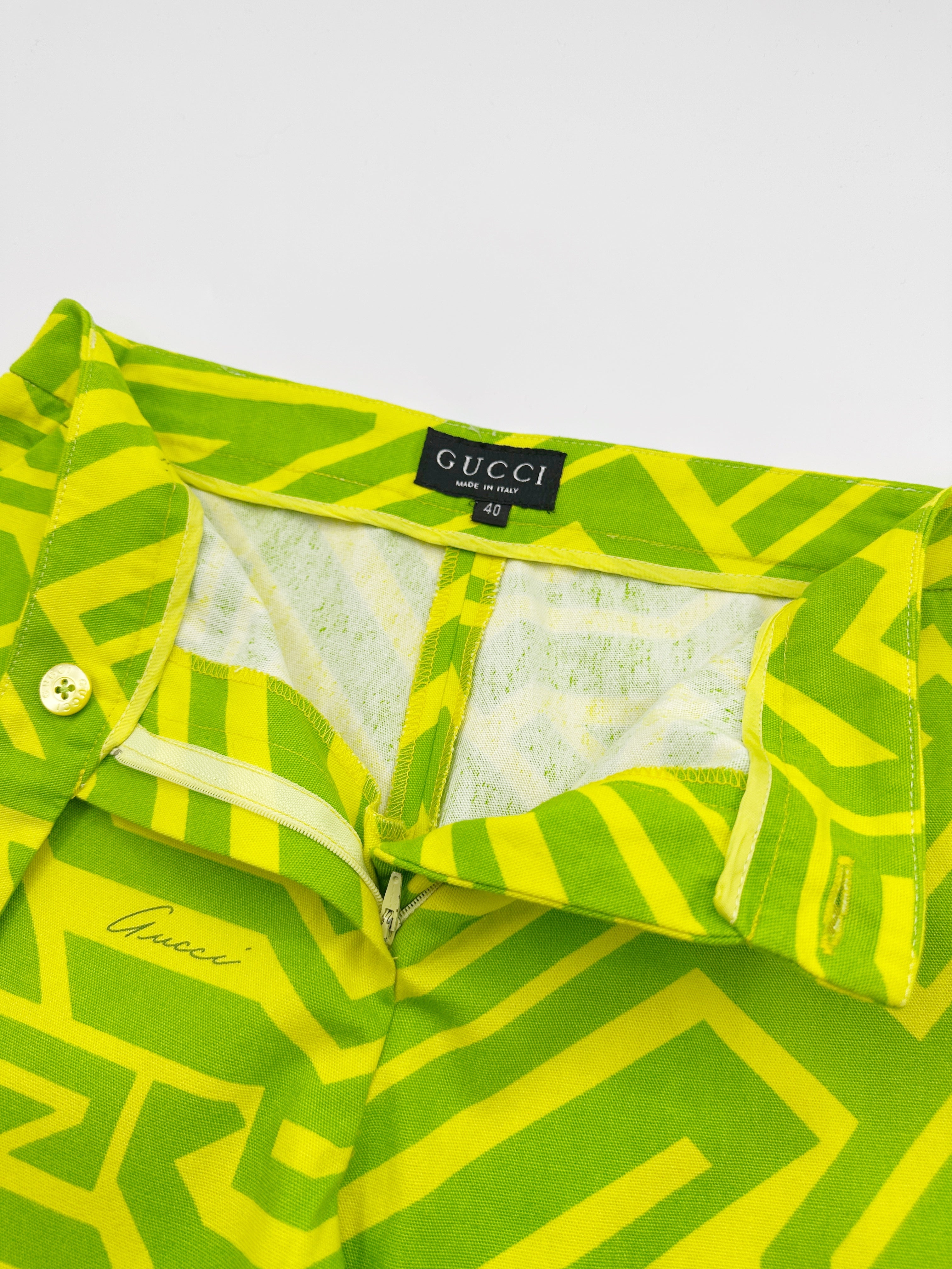 Gucci Spring 1996 Tom Ford Green Geometric Print Denim Trousers Pants 38 - 7