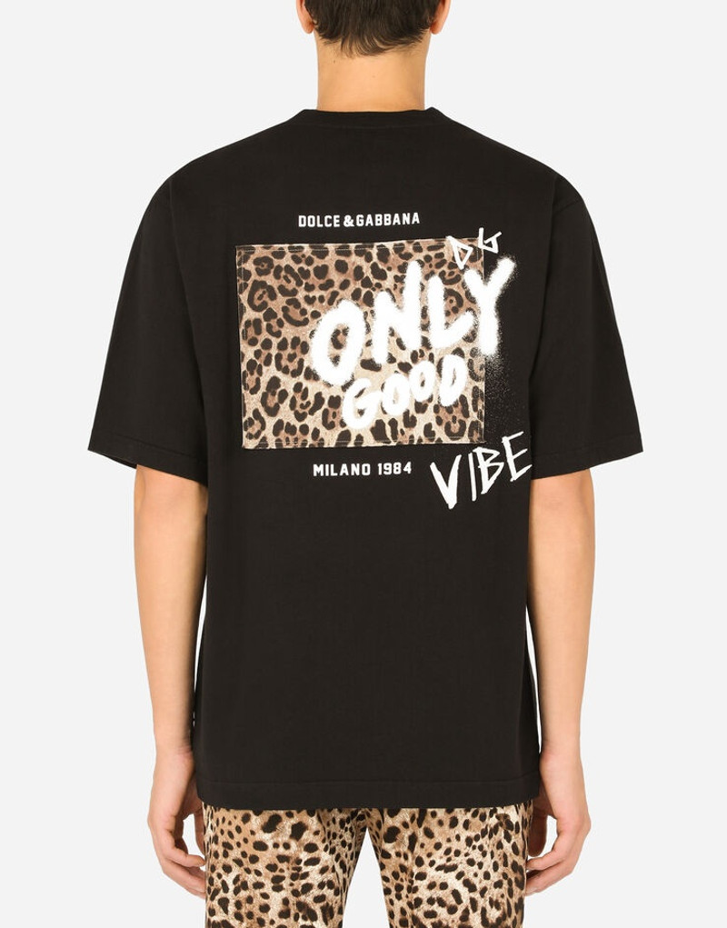 Printed cotton T-shirt with frayed patch 3